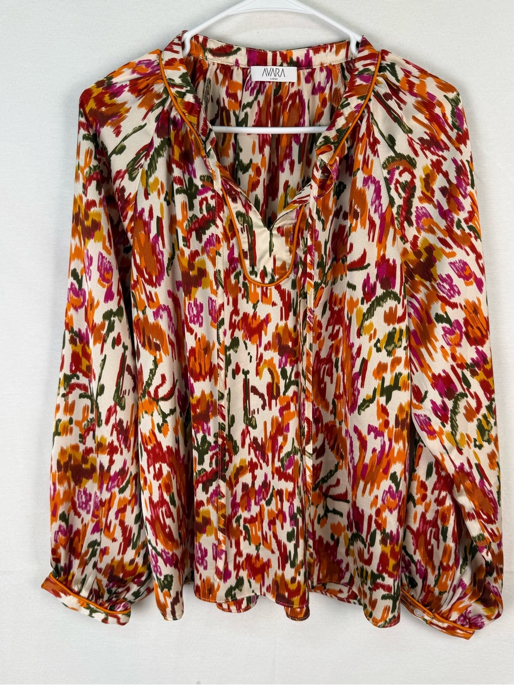 AVRA Multicolor Printed Long-Sleeve Blouse — Cream with Orange, Pink & Green